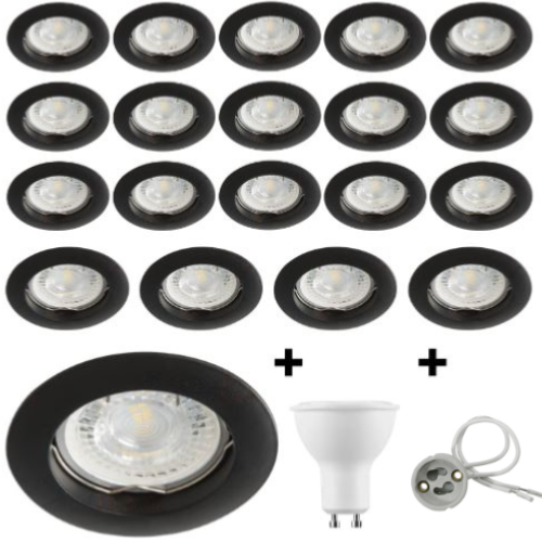 Lot 20 spots Led GU10 encastrables noirs Led 6.5W rendu 50W 100° blanc neutre.