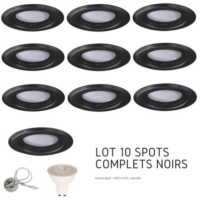 Lot de 10 spots Led GU10 encastrables noirs Led 6.5W rendu 50W 100 blanc chaud