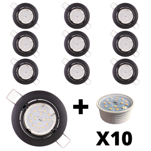 10 Spots Led encastrables extra plats dimmables noirs mat équipés LED 5W 4000K