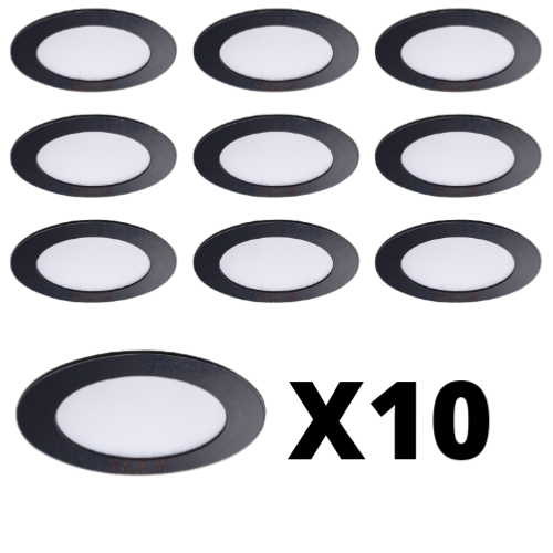 10 X Spots extra plats Noirs Led 6W 120° Blanc Chaud.